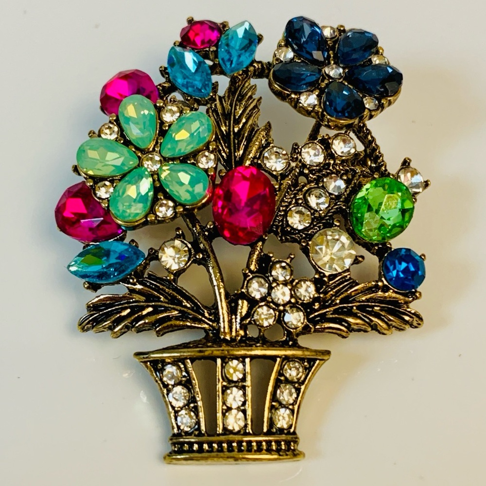 NEW Flowerpot Rhinestone Brooch